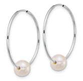 14k White Gold Polished 6-7mm Semi-Round White Freshwater Cultured Pearl Endless Hoop Earrings